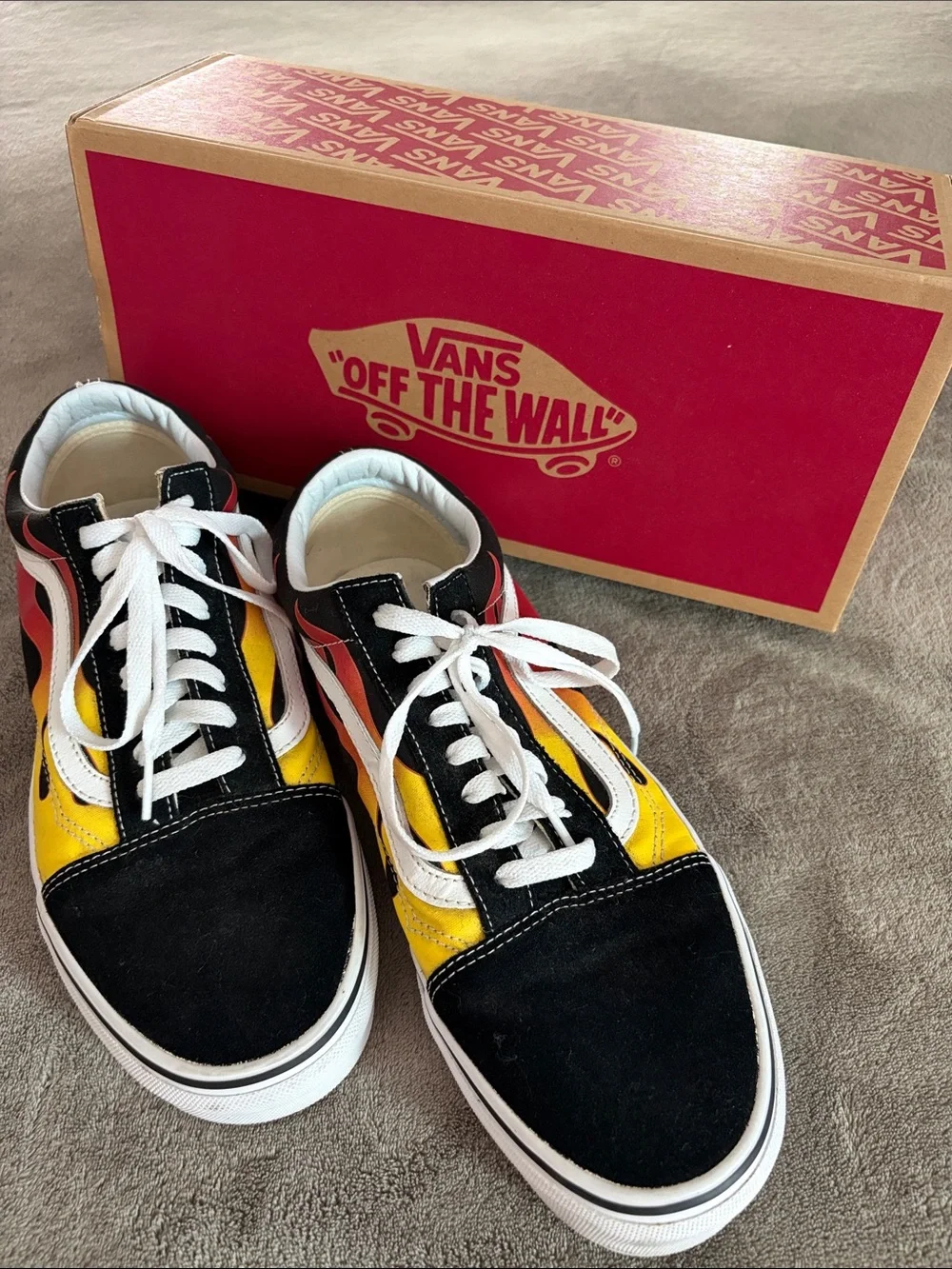 Vans Black Low-Top Sneakers with Yellow & Red Flame Detail! With box! 11